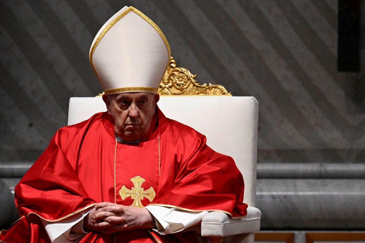 FILE PHOTO: Pope Francis leads Passion of the Lord service in St Peter’s Basilica, Vatican