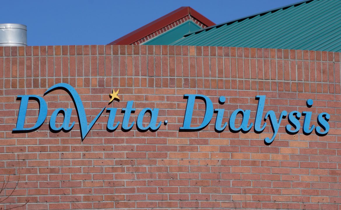 The outdoor sign seen at the DaVita Dialysis clinic in Denver