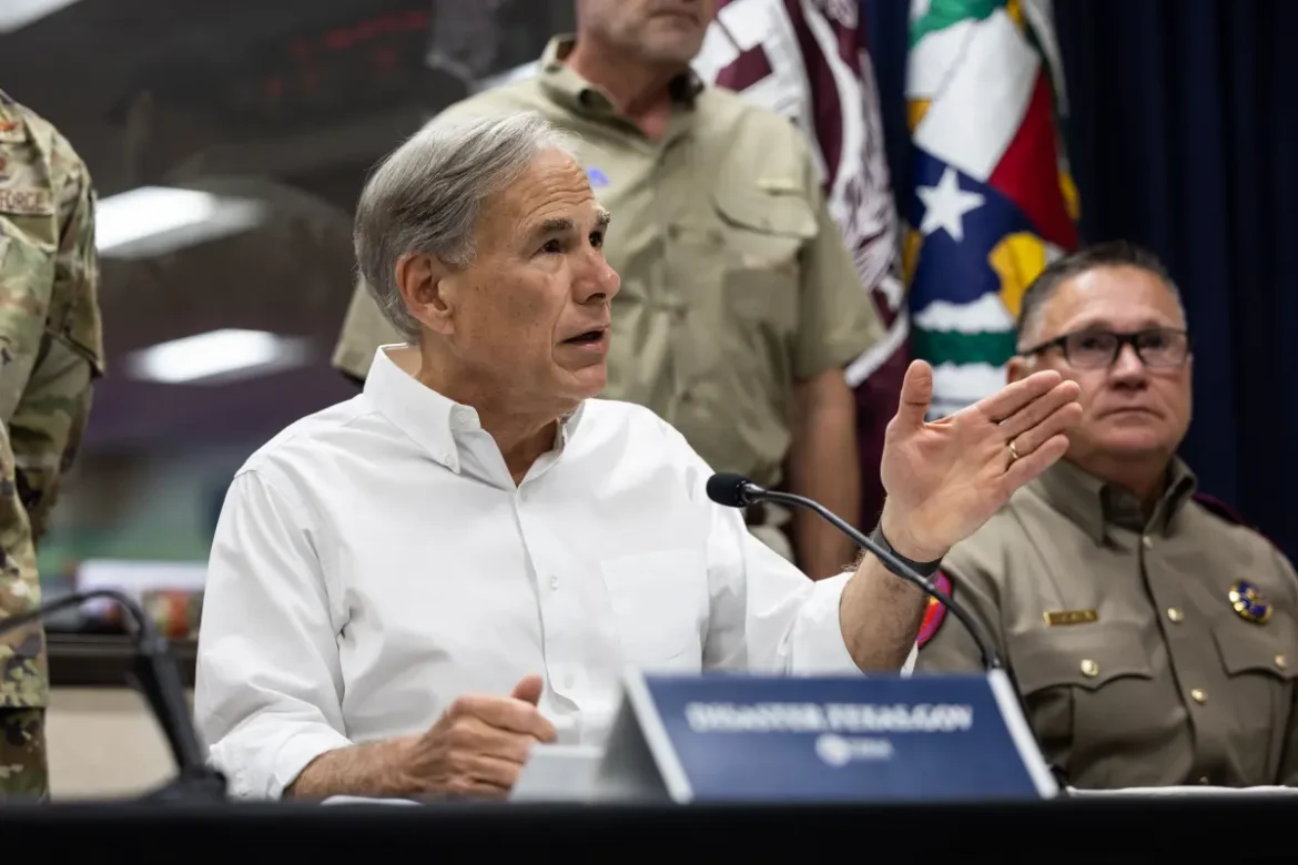 Gov. Greg Abbott speaks during a press conference about flash flooding in Central Texas on Sunday, July 6, 2025, at the State Operations Center in Austin.